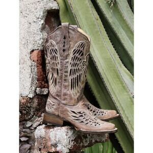 Corral Womens Brown-Black Wing & Cross Square Toe Western Boot A1197 US 7